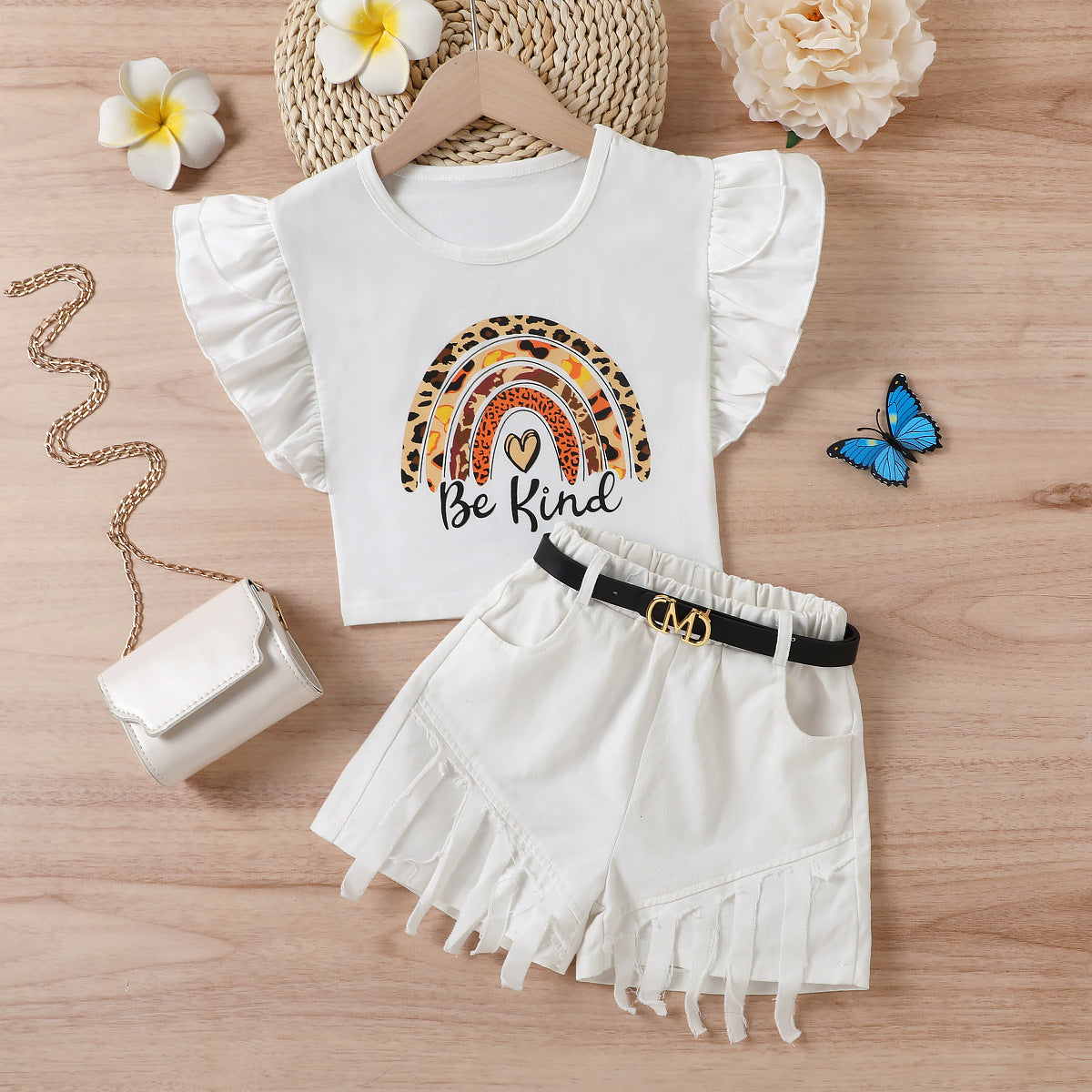 Completo Estivo Bimba “Be Kind” T-shirt con Volant e Shorts con Frange