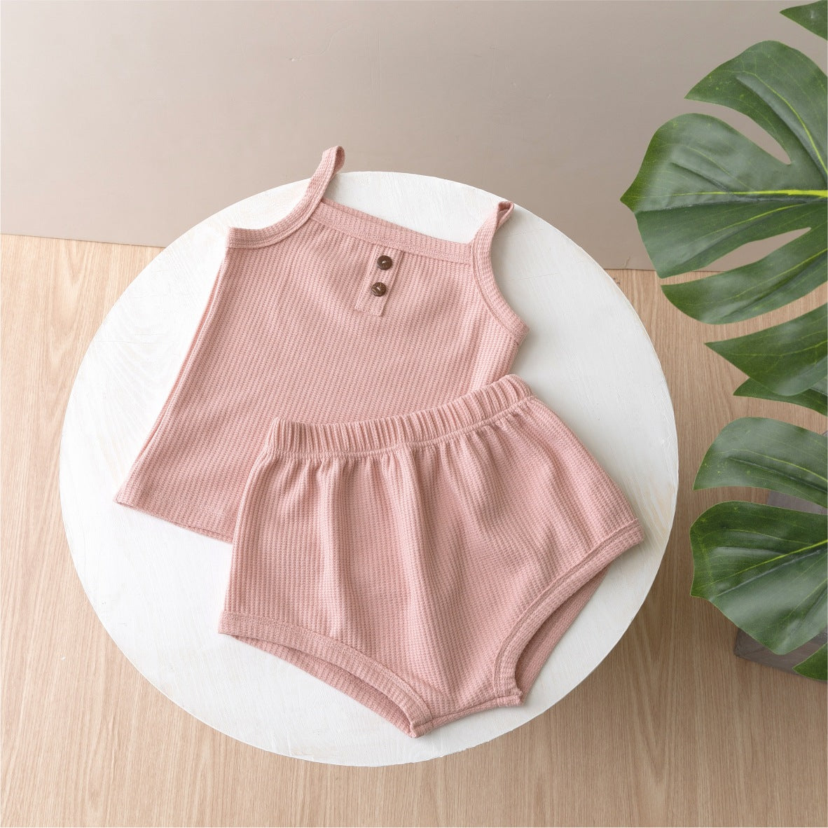 Completo estivo bimba in cotone waffle – 2 pezzi