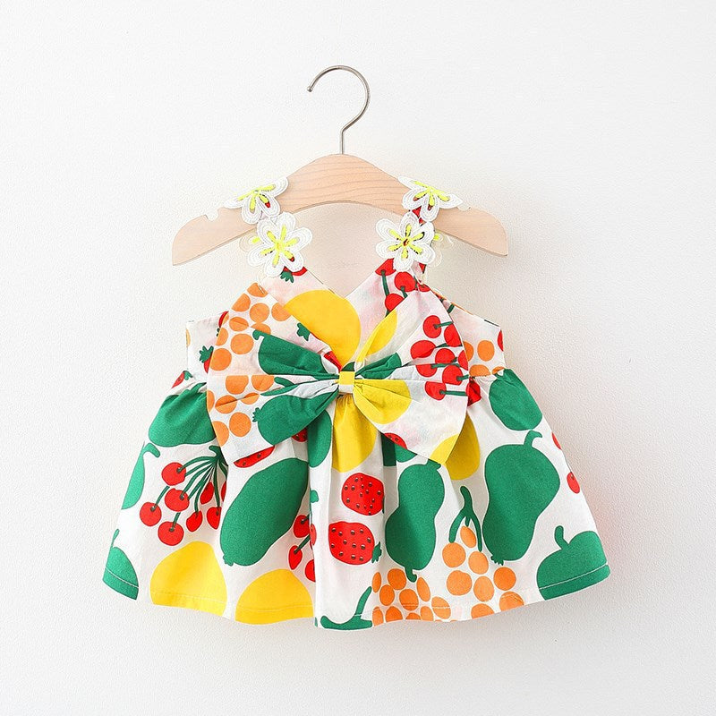 Abitino Estivo Bambina con Stampa Frutta e Fiocco