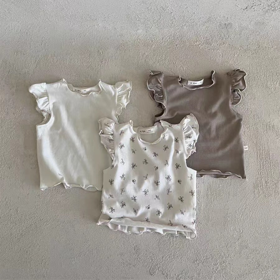 T-Shirt Bambina con Maniche Volant  Cotone Morbido  3 Varianti