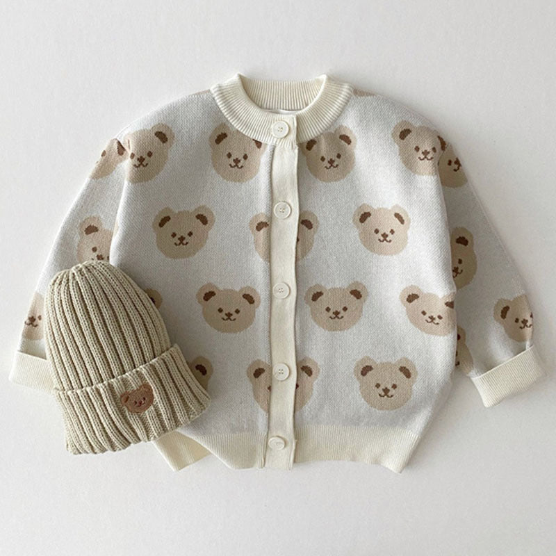 Cardigan Bimbo in Maglia con Orsetti + Cappellino Coordinato inverno / autunno