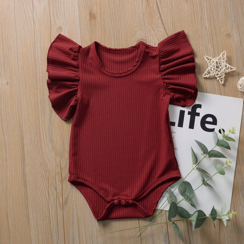 T-shirt / Body Bimba con Maniche Volant  Tessuto a Costine, Look Chic