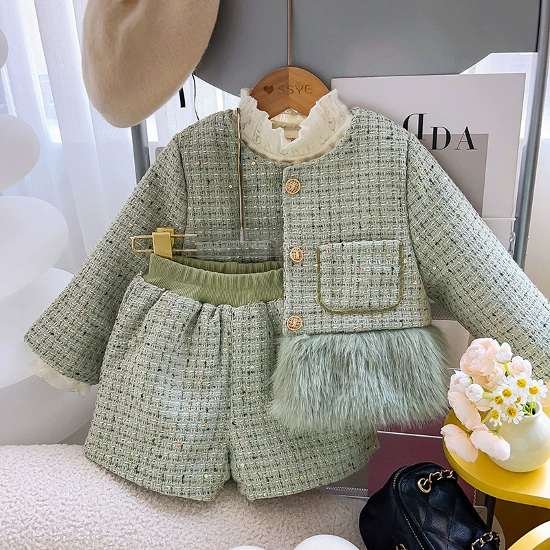 Coordinato Tweed Verde Pastello Bimba – Autunno/Inverno