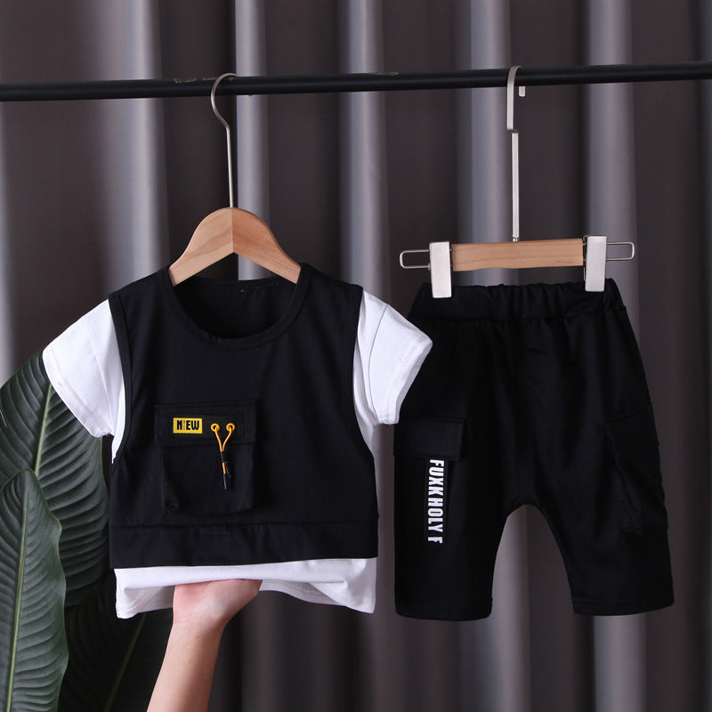 Completo Estivo Bambino  2 Pezzi con T-shirt e Gilet Shorts Cargo