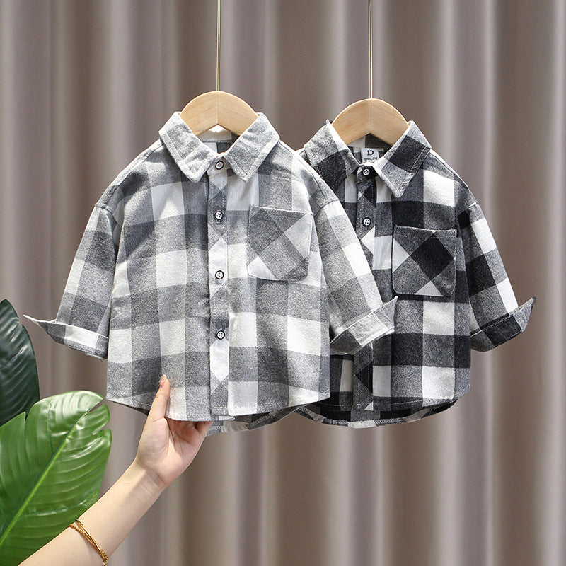 Camicia a Quadri per Bambini  Modello Oversize con Patch Ricamata