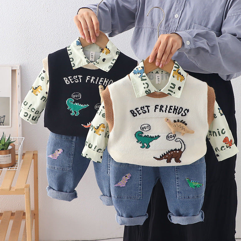 Completo dinosauri beige – Autunno/Inverno 3pz bimbo abbigliamento