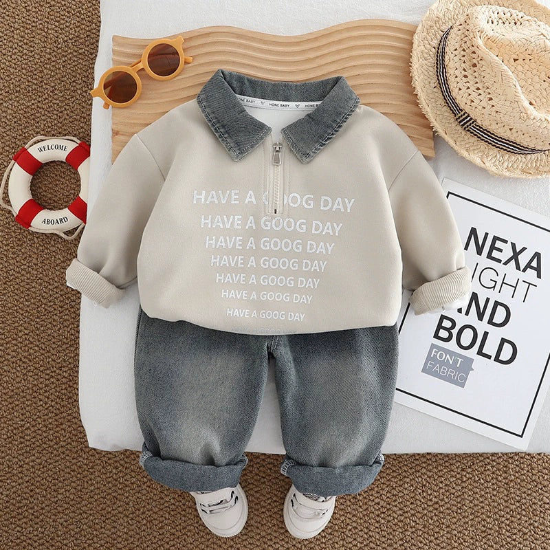 Completo Bimbo Invernale Felpa con Colletto Denim