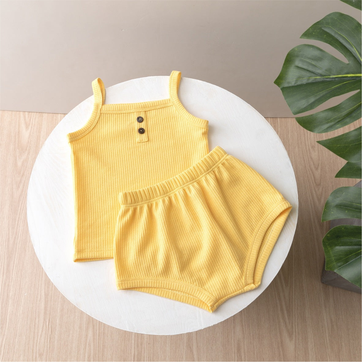 Completo estivo bimba in cotone waffle – 2 pezzi