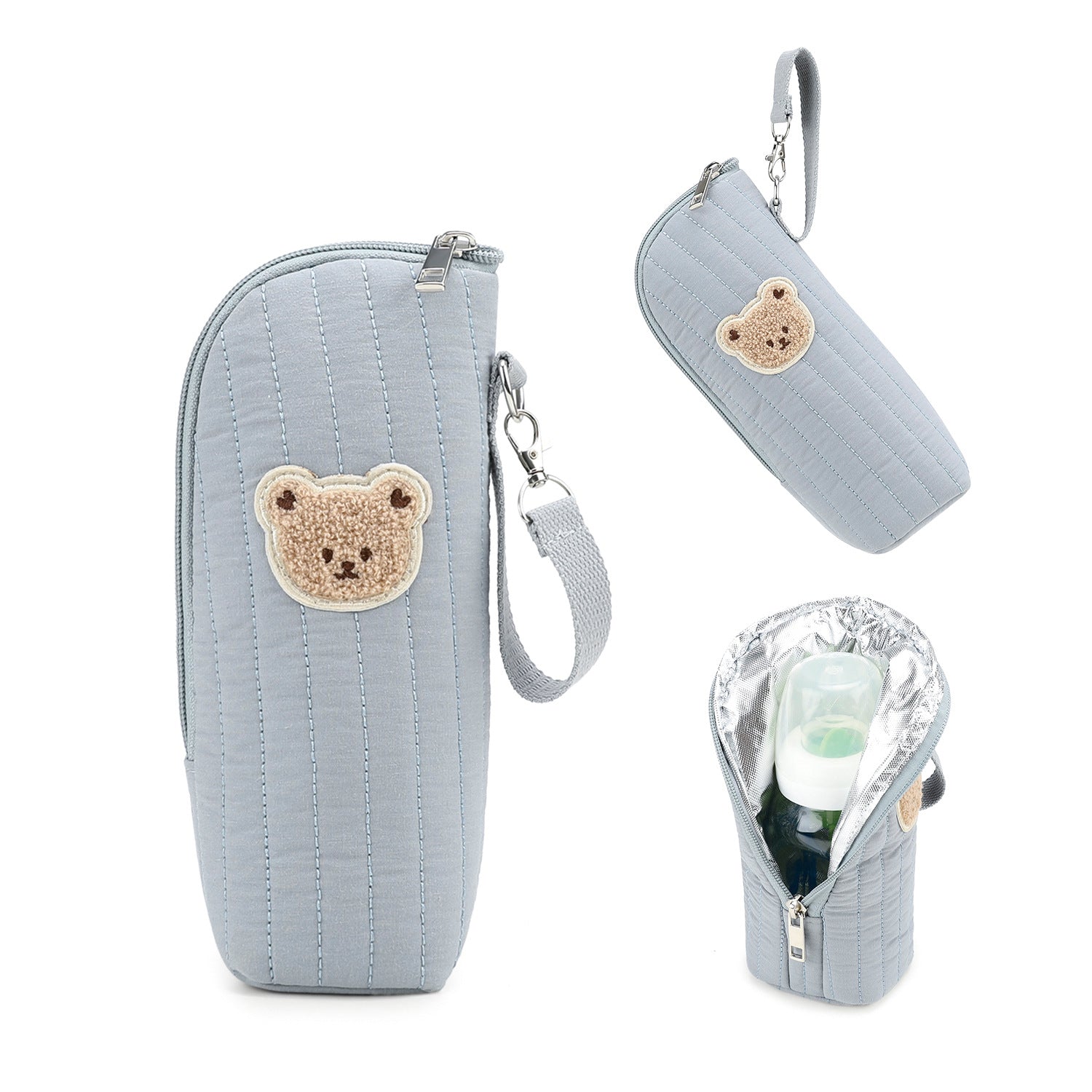 Portabiberon Termico Isolante in Cotone con Orsetto – Mantiene Caldo/Freddo
