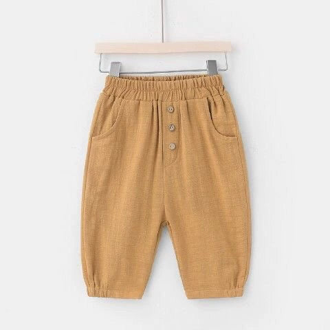 Pantaloni Bimbo in Cotone e Lino – Modello con Bottoni Decorativi
