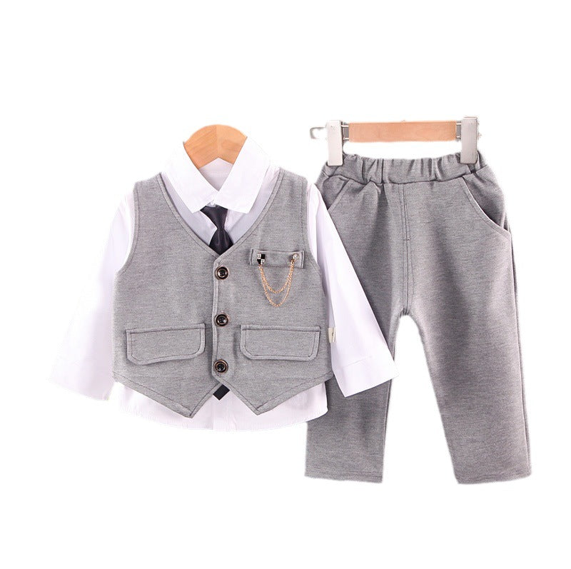 Completo Elegante Bambino   Camicia, Gilet e Pantalone con Catena Decorativa