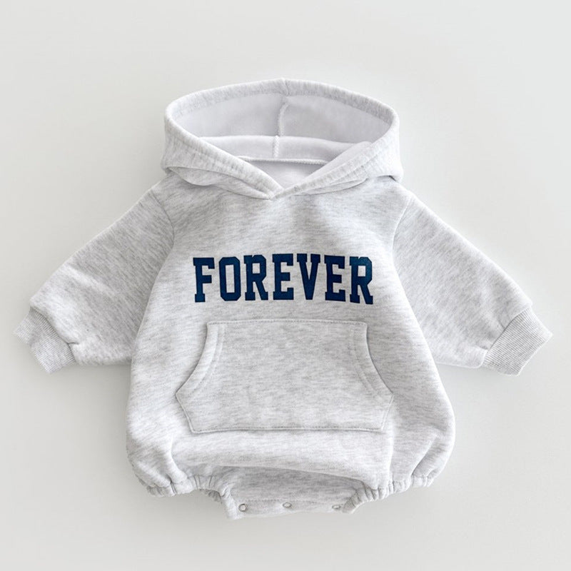 Pagliaccetto Neonato con Cappuccio  e Scritta "FOREVER"