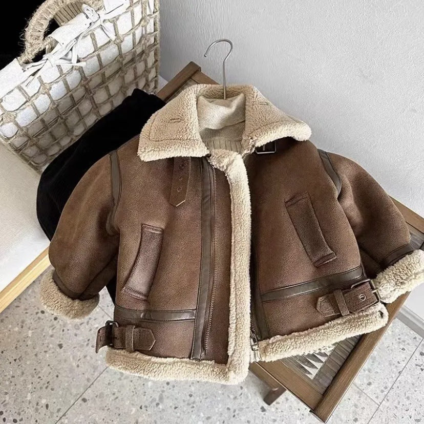 Giubbotto aviatore in pelle scamosciata con interno peluche – Bambino