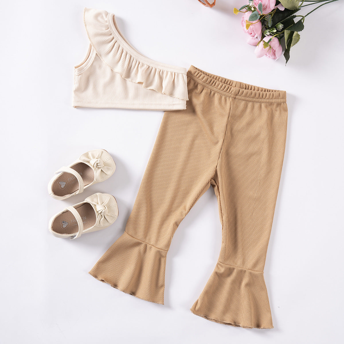 Completo 2pz Bambina con Top Monospalla e Pantaloni a Zampa