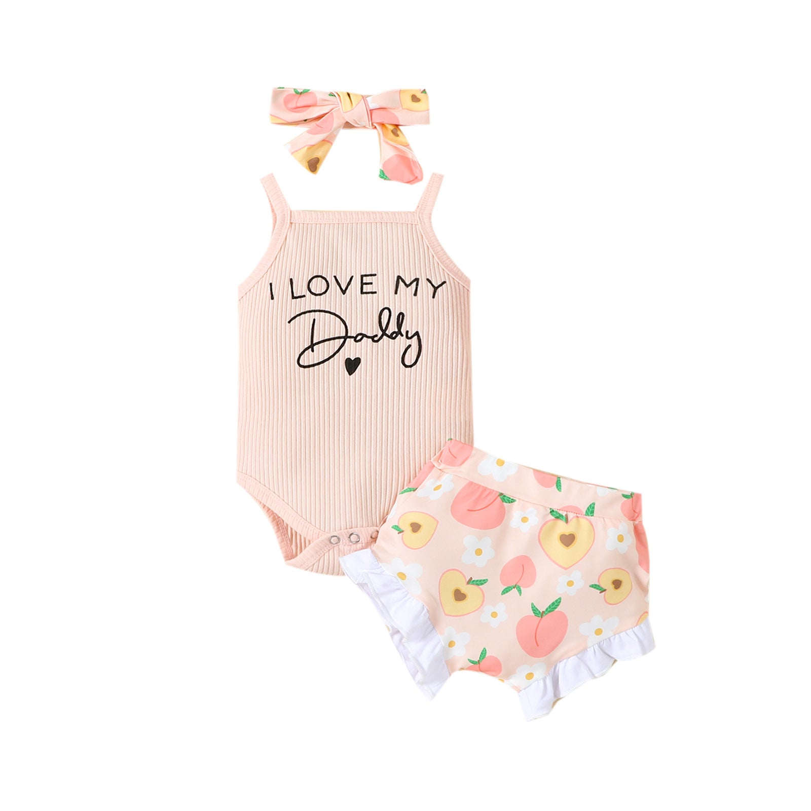Completo Estivo Neonata  Body "Daddy’s Girl", Shorts a Fiori e Fascia