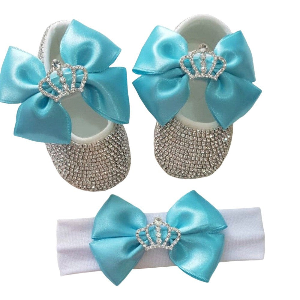 Set Scarpine e Fascia Neonata   Eleganza con Strass e Fiocco