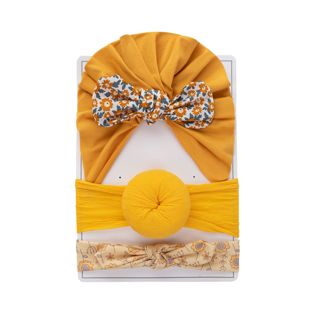 Set di Turbante  e Fasce per Neonati con Fiocco Stampato