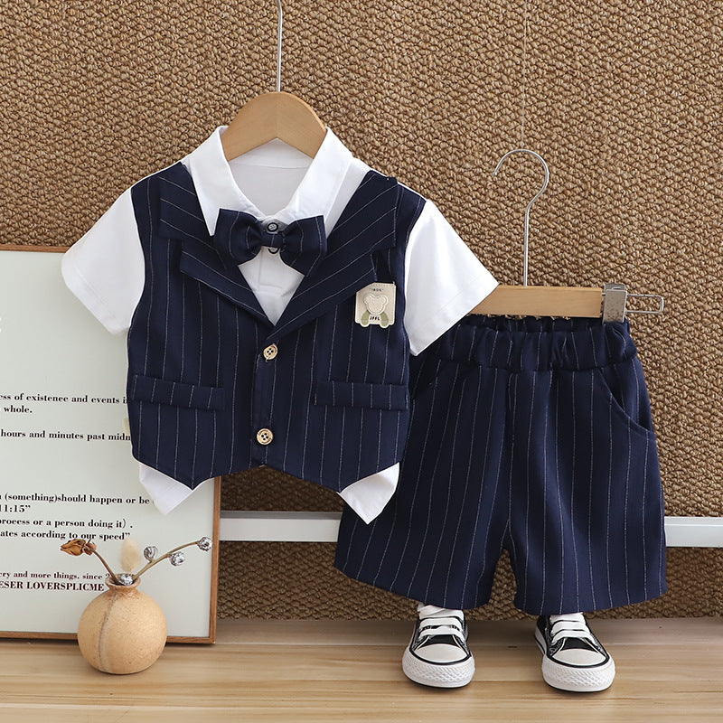 Completo Elegante Estivo Bimbo  Camicia, Gilet, Papillon e Pantaloncini