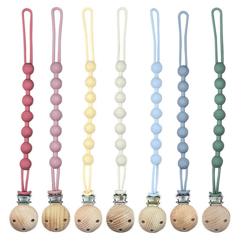 Catenina  in Silicone con clip in  Legno Naturale