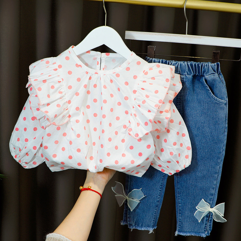 Jeans con fiocchi e Blusa pois  Bimba Chic