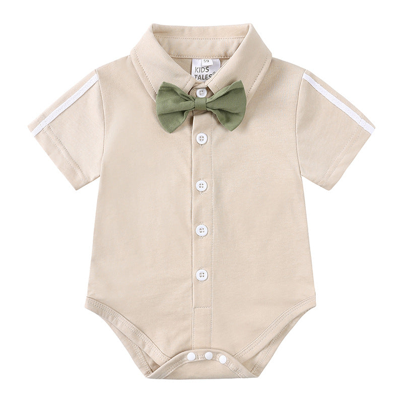 Completo Elegante Neonato con Bretelle e Papillon   Verde Salvia