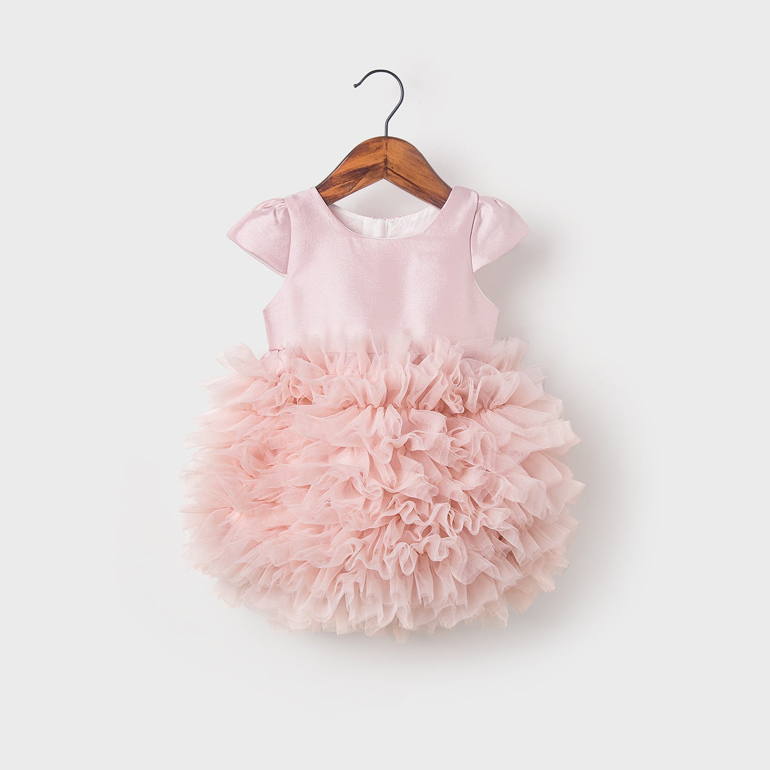 Abito Cerimonia Bambina Rosa   Gonna Voluminosa in Tulle e Fiocco Satinato