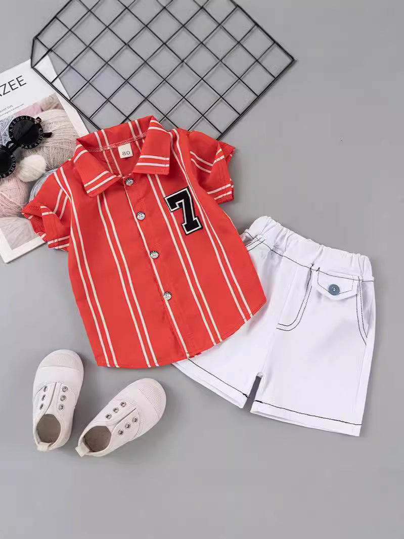Completo Bambino Casual Estivo  Camicia a Righe e Shorts Chiari