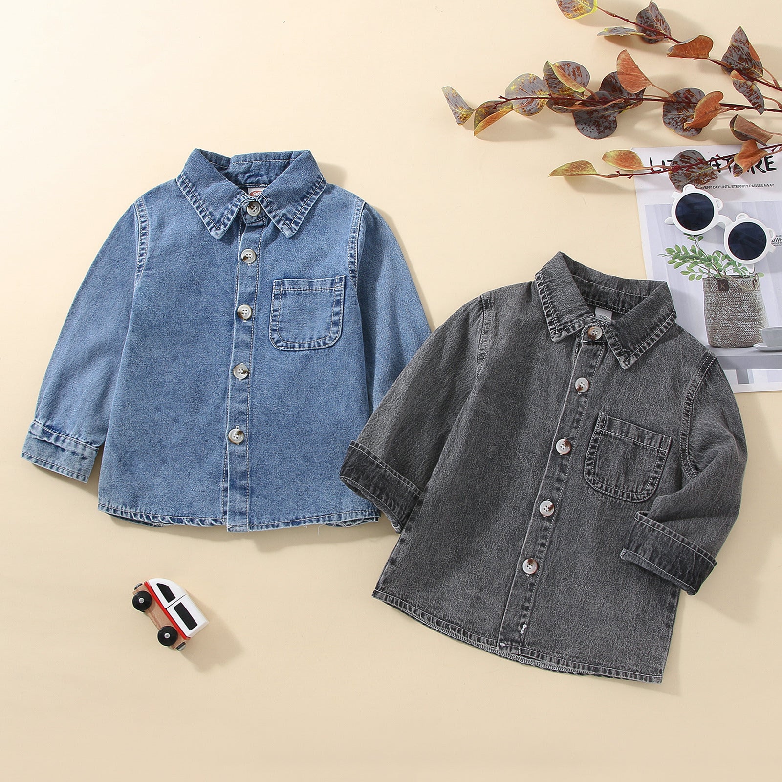 Camicia in Jeans Bambino  Maniche Lunghe, Blu o Nero