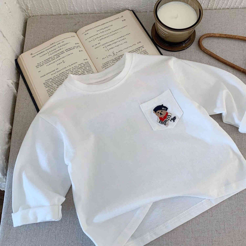 Maglietta Bambino con Ricamo Orsetto  Stile Casual