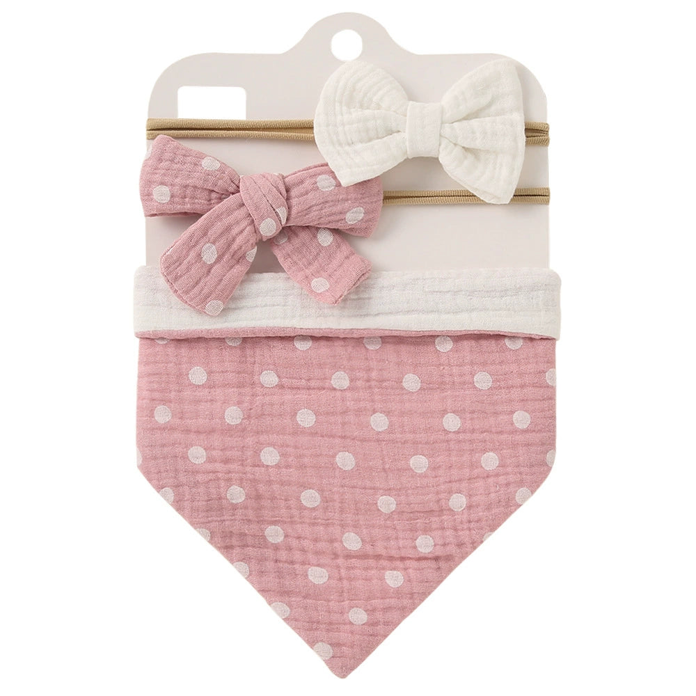 Set Bavetta Neonata + 2 Elastici per Capelli con Fiocco – Rosa Pois Bianchi