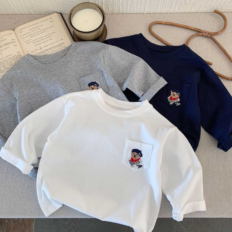 Maglietta Bambino con Ricamo Orsetto  Stile Casual