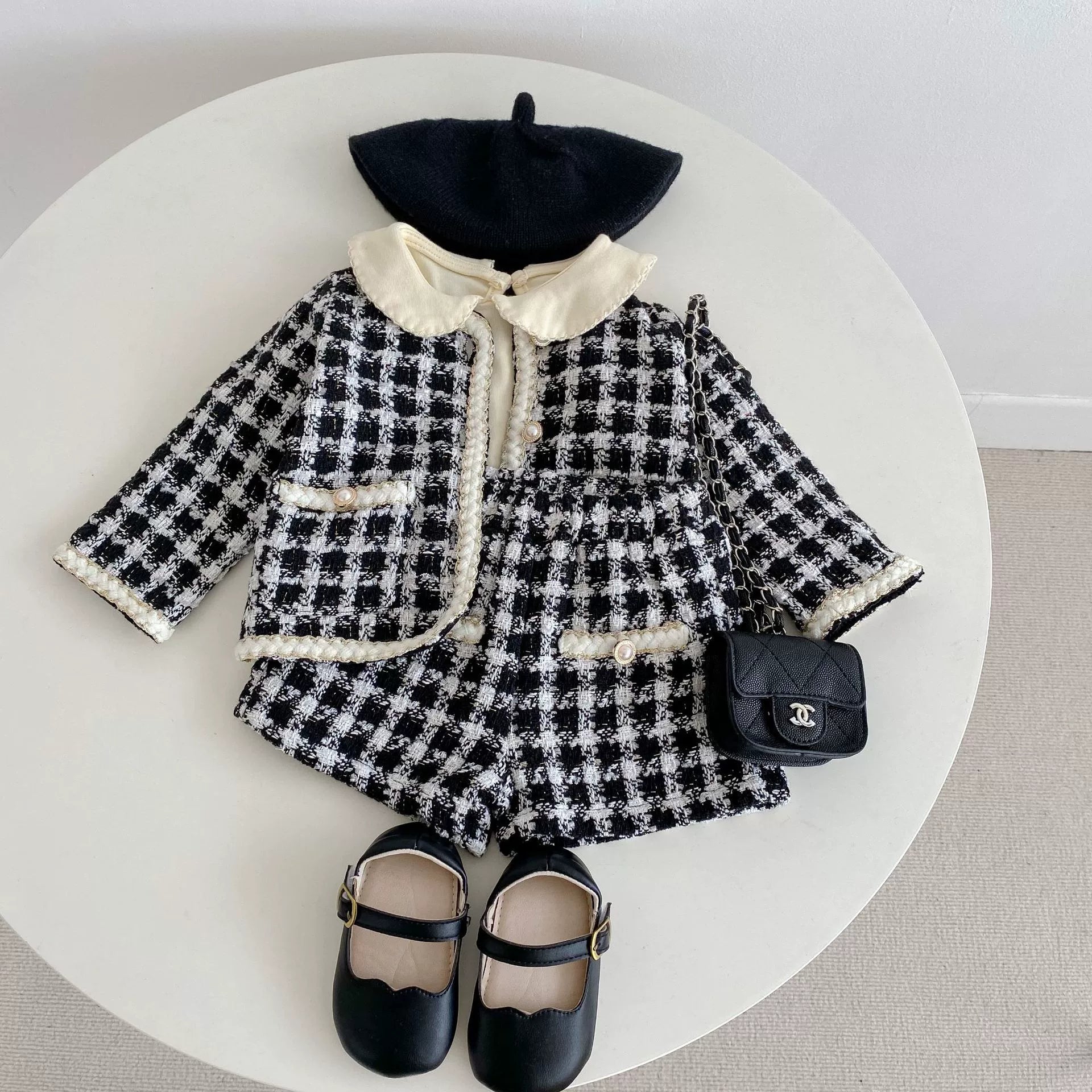 Coordinato Bimba Autunnale Tweed Bianco/Nero