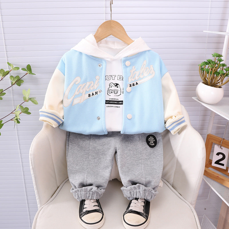 Completo Bimbo "College Style"  Giacca Baseball, Felpa con Cappuccio e Pantaloni