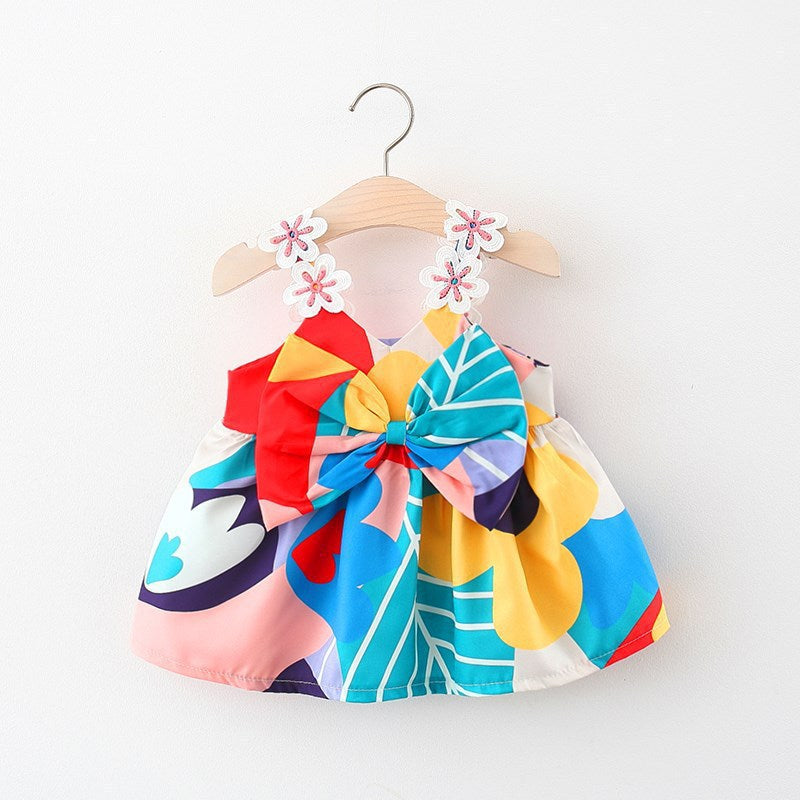 Abitino Estivo Bambina con Stampa Colorata e Fiocco