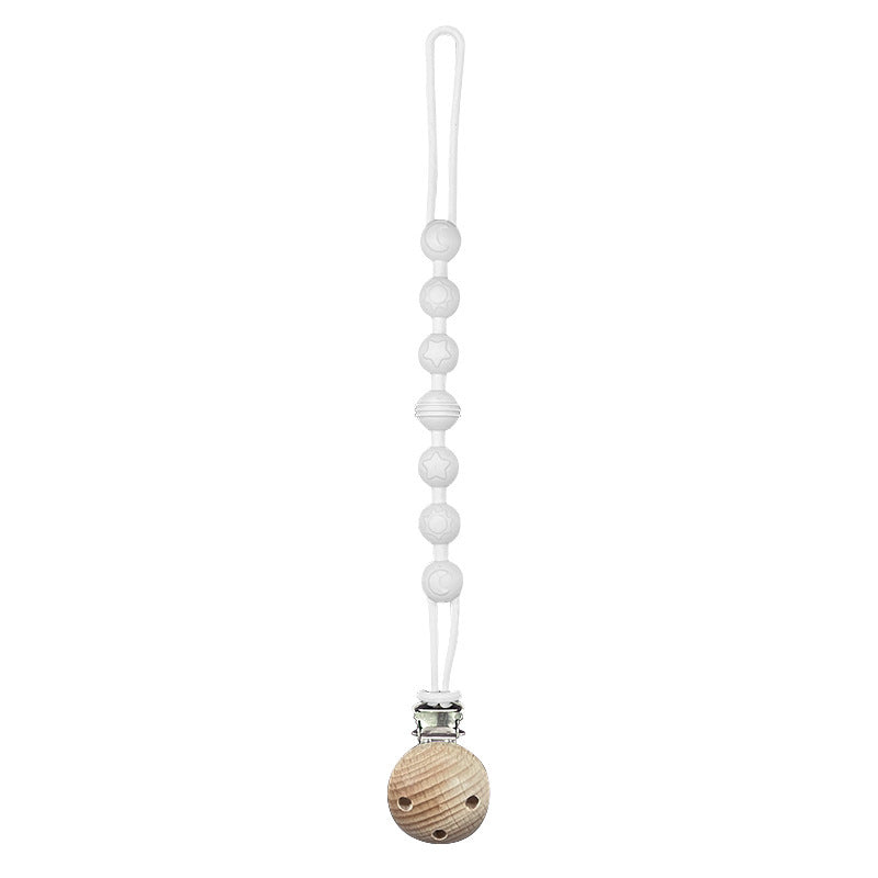 Catenina  in Silicone con clip in  Legno Naturale