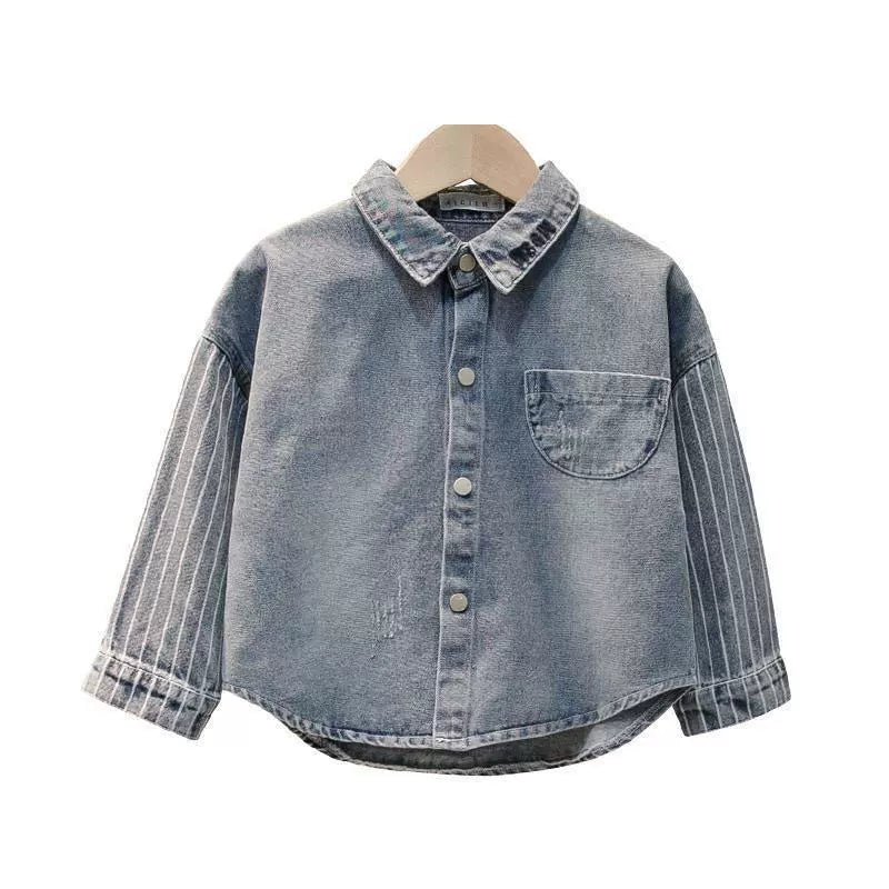 Camicia Bimbo in Jeans con Maniche a Righe – Stile Casual Chic