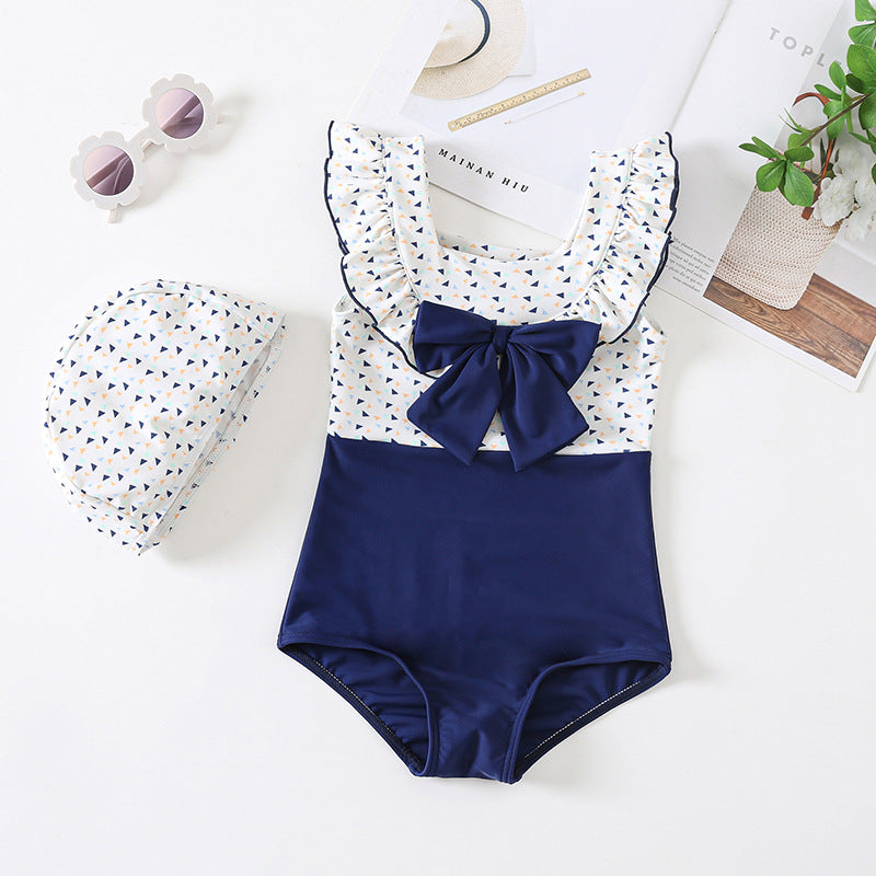 Costume Intero Bimba “Navy Chic”  con Cuffietta Abbinata