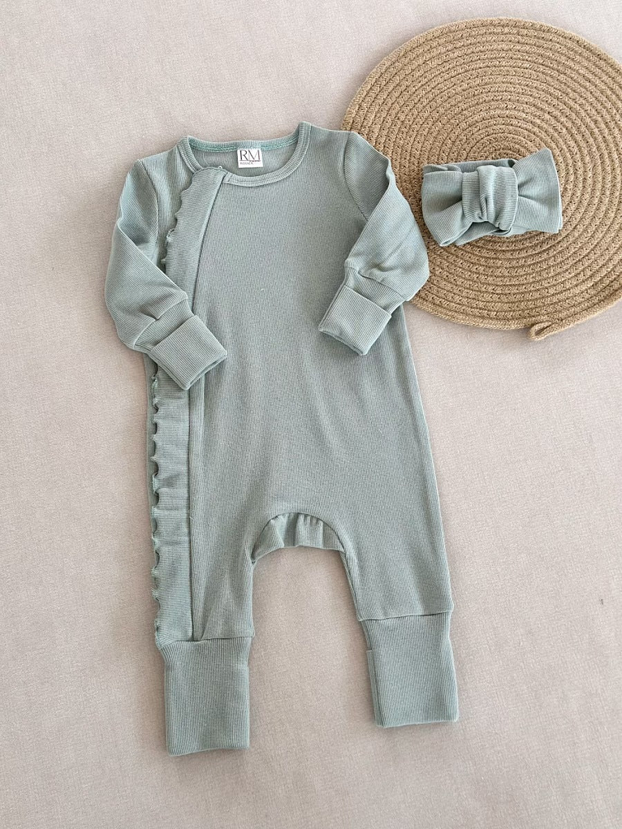 Tutina Bimba  con Volant + Fascia Fiocco  Stile Romantico e Comodo