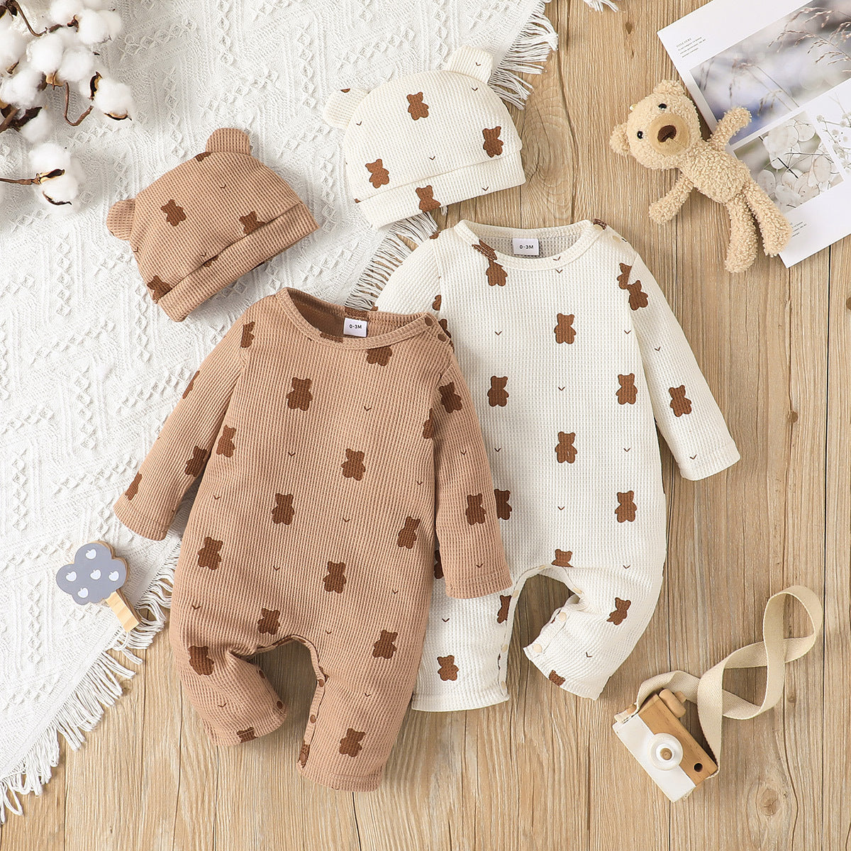 Pigiama tutina in caldo cotone Neutro- orsetti con cappellino caldo cotone Bimbo/ bimba