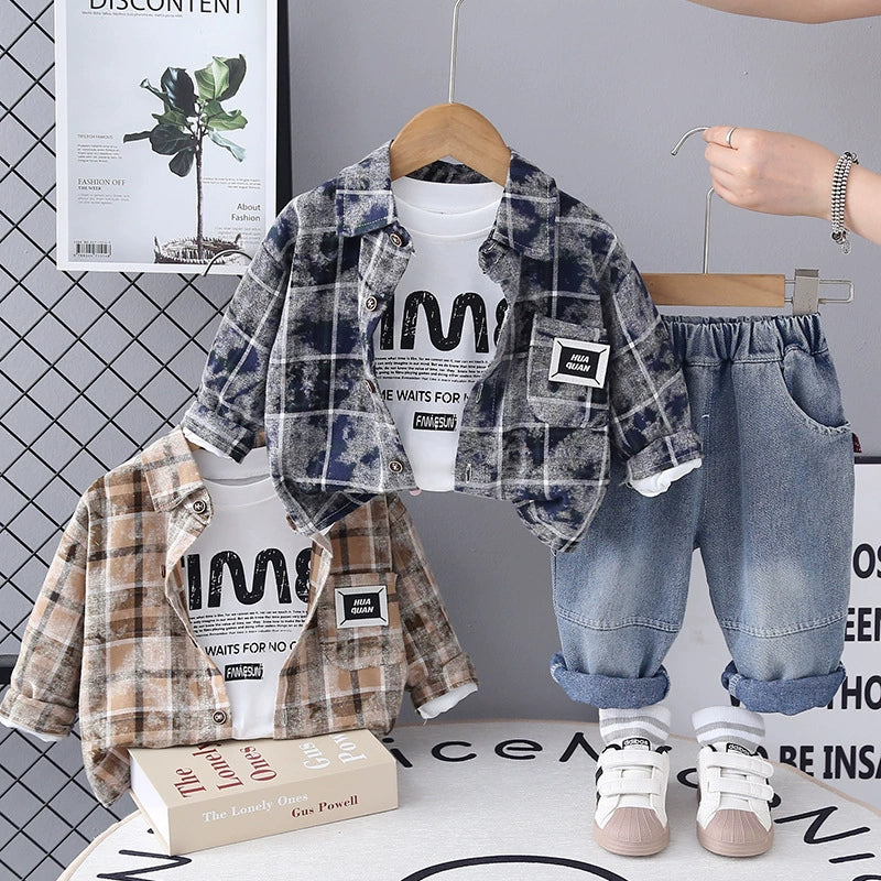Completo bimbo 3pz camicia quadri blu e jeans – Autunno/Inverno