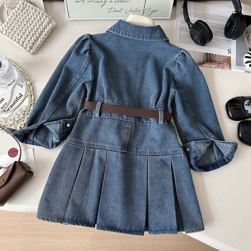 Abito Jeans Plissé con Cintura – Autunno/Inverno