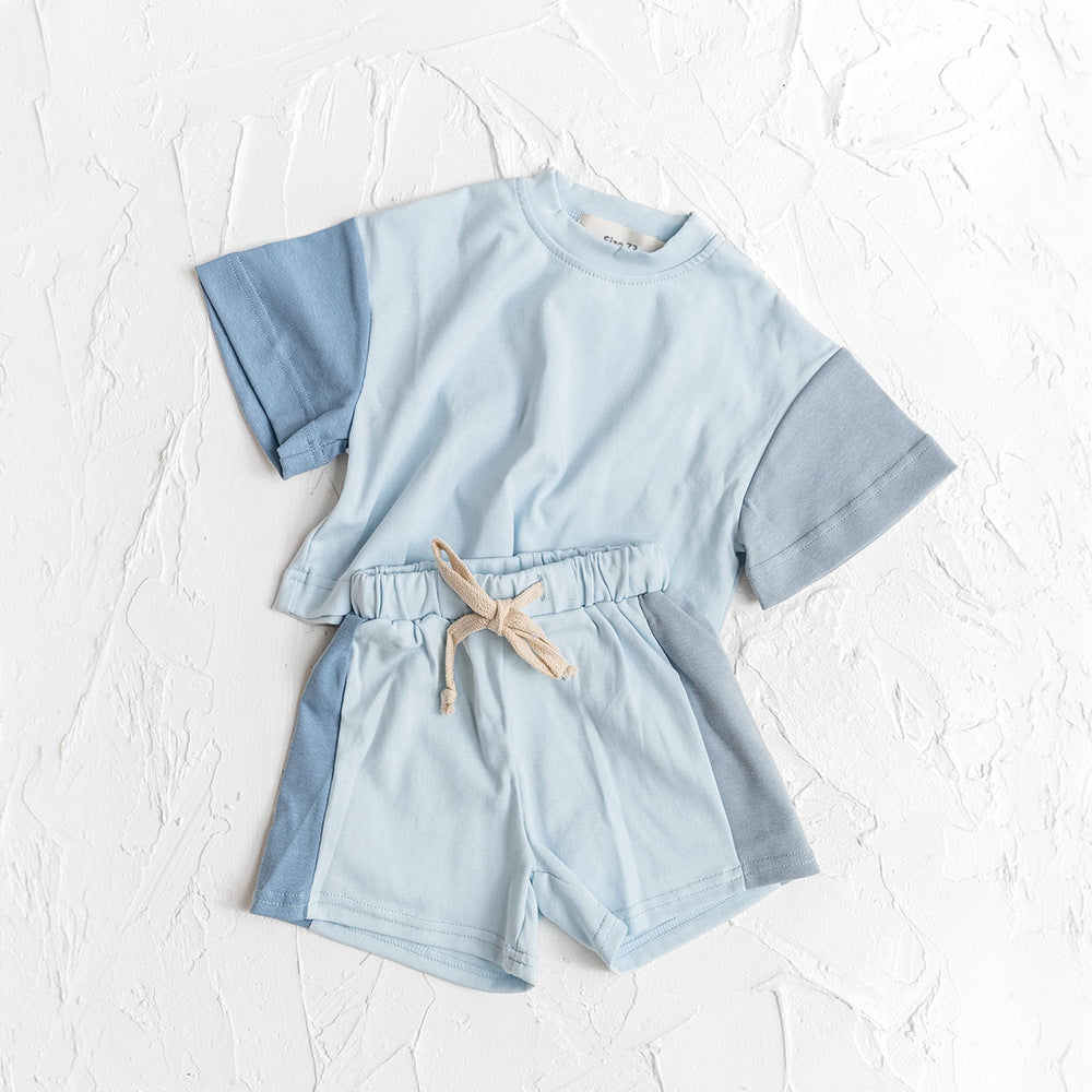 Completo 2pz  Bimba “Pink Pop”  T-shirt + Pantaloncini a Blocchi di Colore