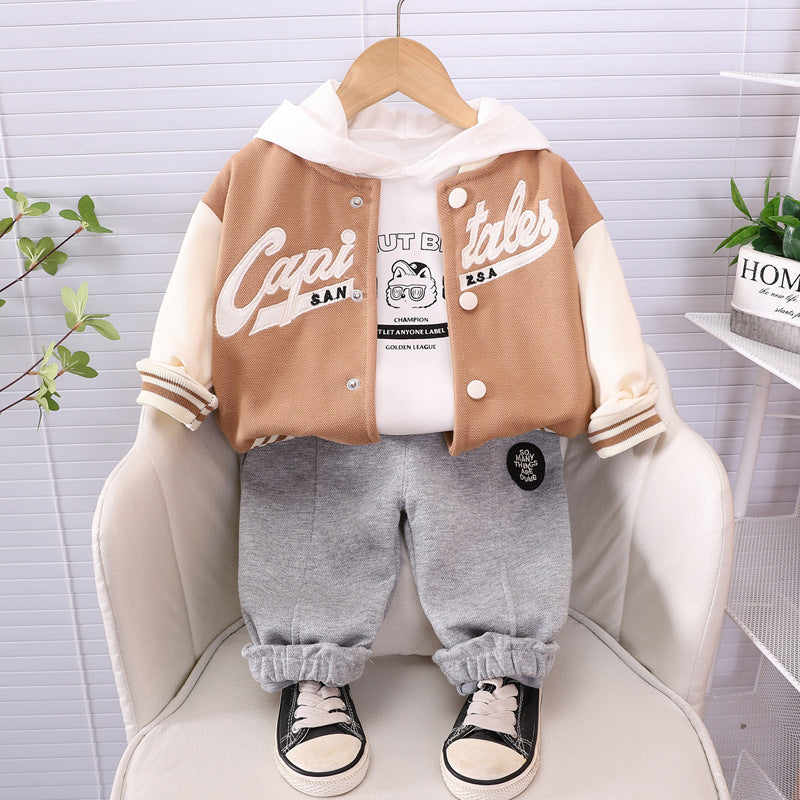 Completo Bimbo "College Style"  Giacca Baseball, Felpa con Cappuccio e Pantaloni