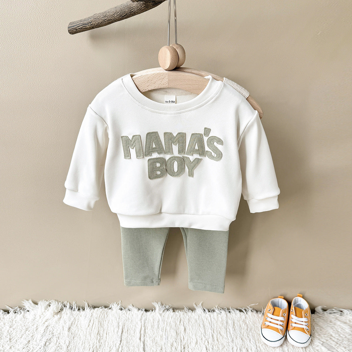 Completo Tuta  Bimbo “Mama's Boy”  Felpa + Pantaloni  Verde Salvia
