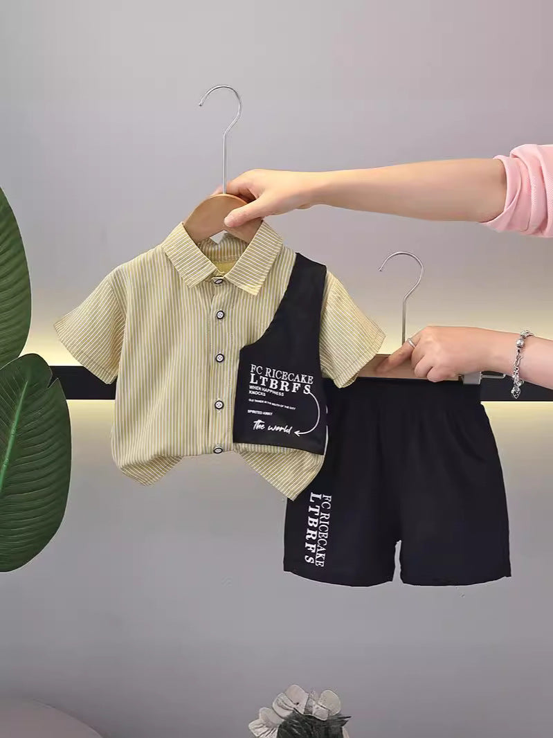 Completo Estivo Bambino   Camicia a Righe con Shorts Stampati
