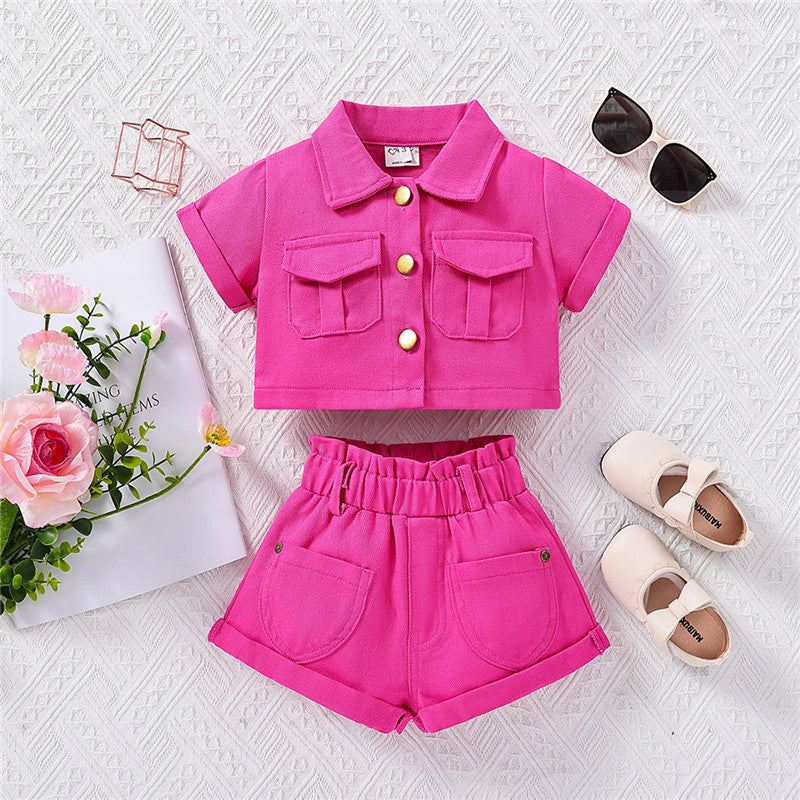 Completo Estivo Bambina 2 Pezzi  Camicia e Shorts Colorati