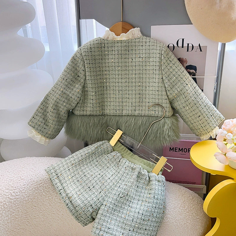 Coordinato Tweed Verde Pastello Bimba – Autunno/Inverno
