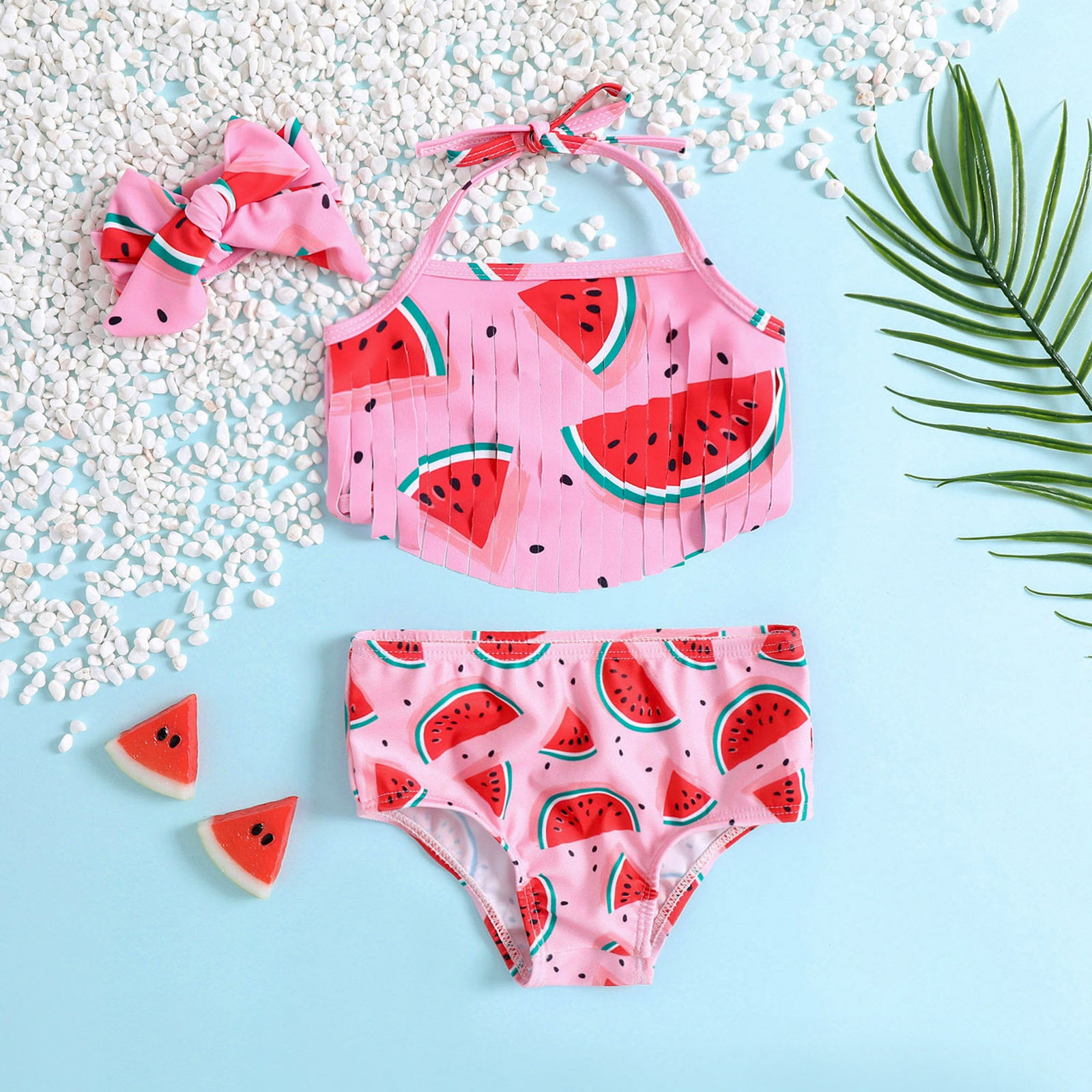 Costume bambina 3 pezzi  Fantasia Anguria Rosa