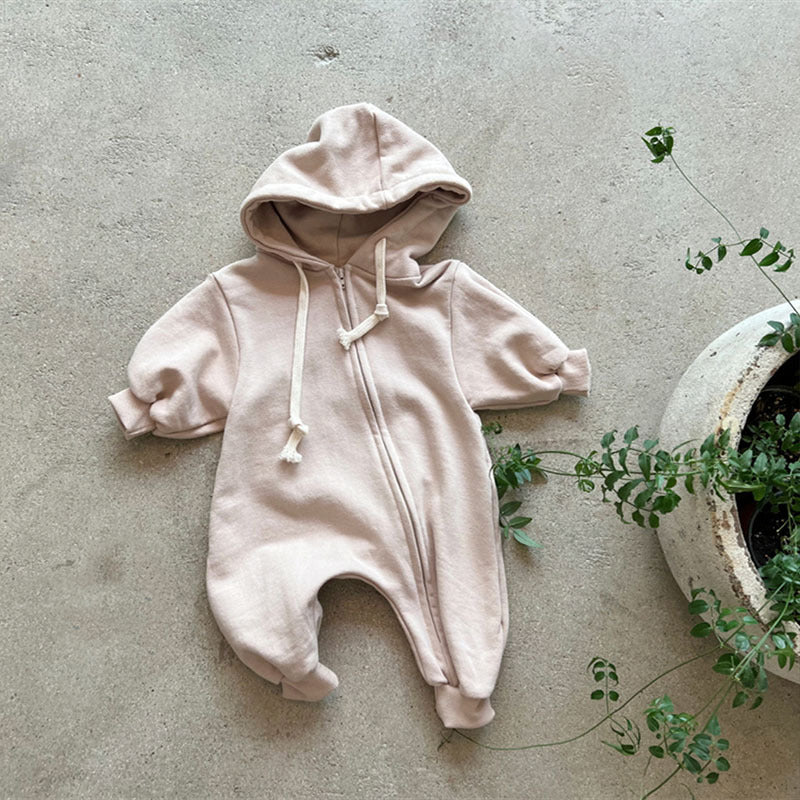 Tuta Neonata in Cotone  Modello con Cappuccio e Zip