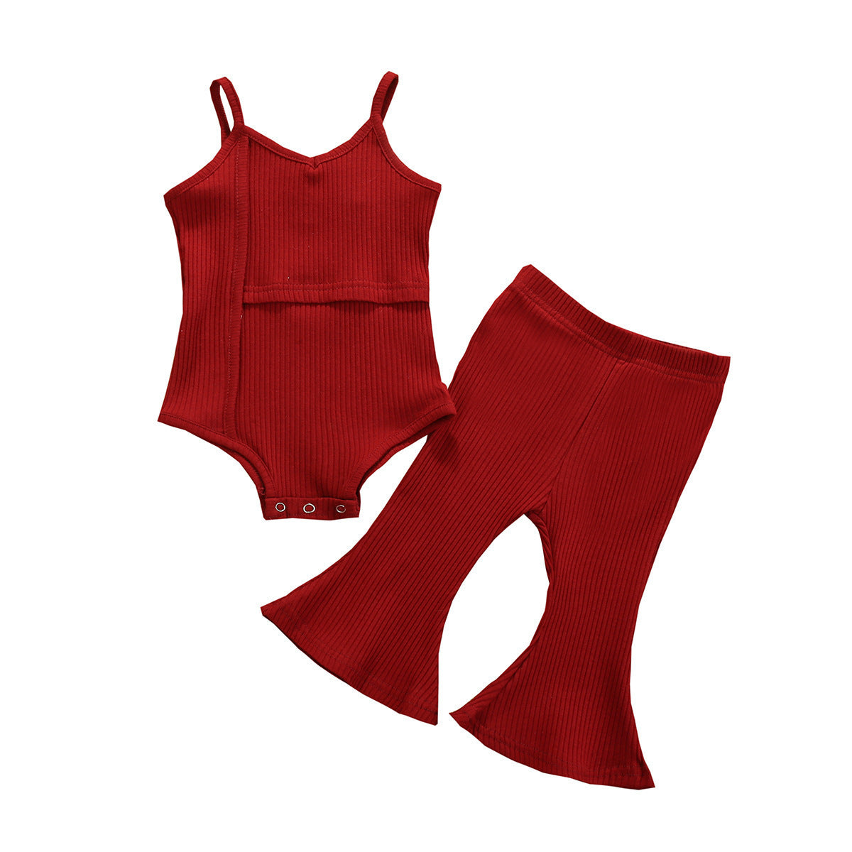 Set Maglia a body   + Pantalone a Zampa per Bimba  Stile Ribbed & Colori Vivaci